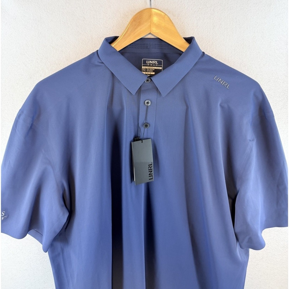 UNRL Men's Shirt Legend Pique Performance Golf Polo NEW XL Blue Stretch Wicking